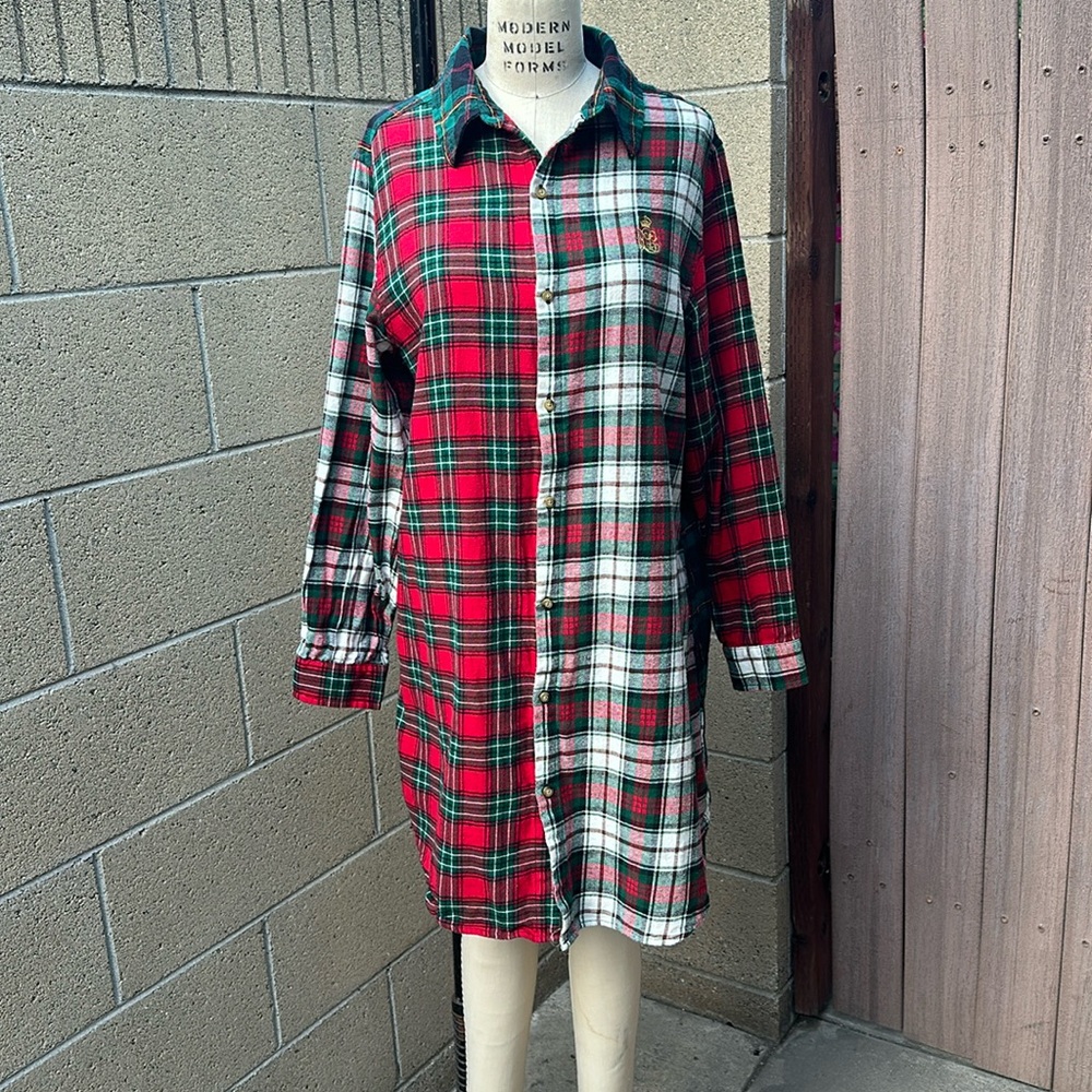 LAUREN Ralph Lauren | Women’s L Flannel Plaid Equestrian Crest Prep Tunic Dress